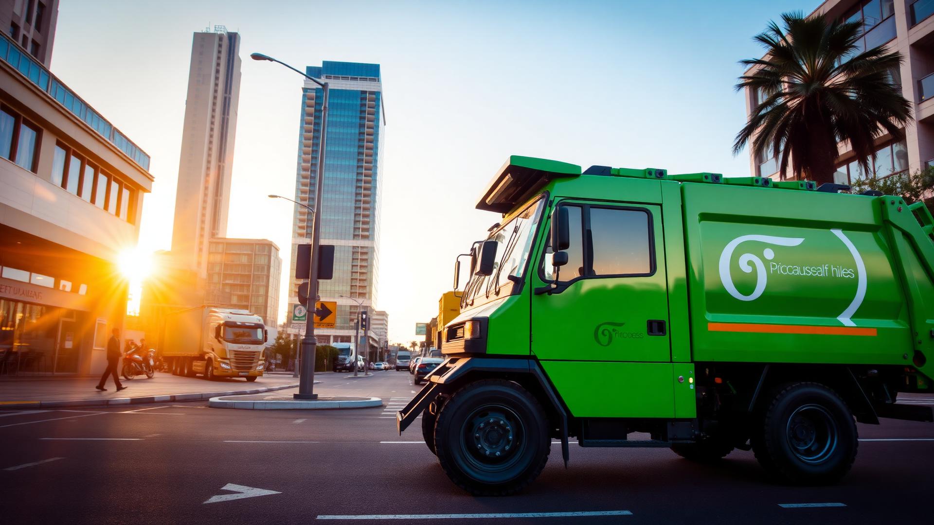 Waste collection truck servicing a South African city street